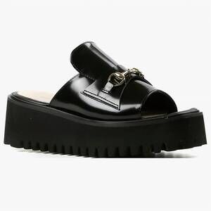 NEW ALL BLACK women's link flatform sandal in black